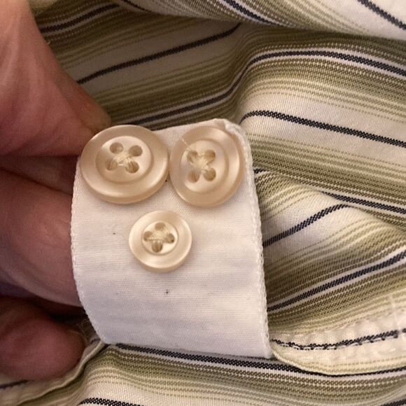 Tommy Bahama Denim Green/White Stripe Long Sleeve Button Down Cotton Shirt. - Picture 9 of 9